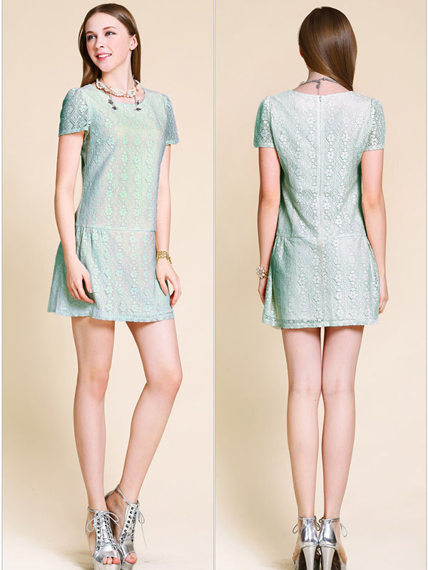 Womens lace short-sleeved Slim dress - Click Image to Close
